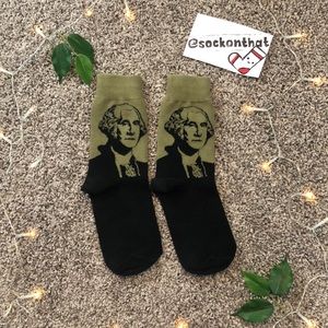 George Washington Green Black Crew Socks Women